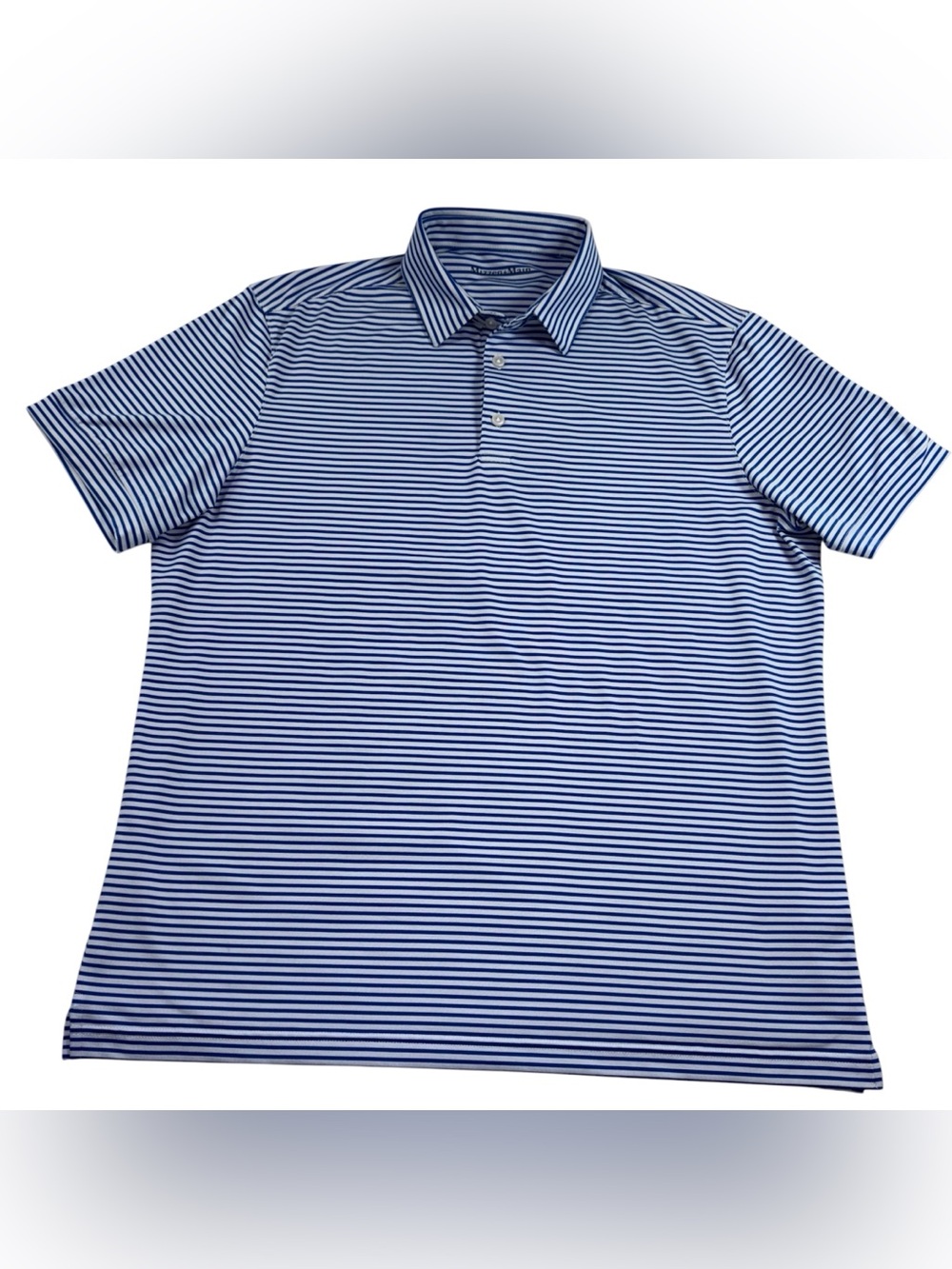 Mizzen+Main Mens Medium Short Sleeve White Blue Striped Performance Polo Shirt